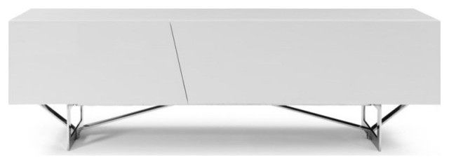 Aimo Tv Stand, White High Gloss Lacquer Body And Stainless Steel Legs ... intended for 86.5" Modern Vortice Tv Stand White Lacquer Body Chrome Legs Geometric Paneling