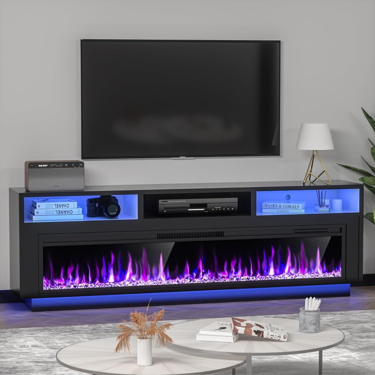 Amazon.com: Ahb 58" Fireplace Tv Stand For Tvs Up To 65" With 52 ... within Eagle Furniture, 52" Orleans Electric Fireplace Tv Console, Iron Ore
