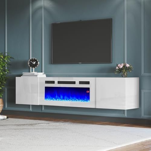 Amazon.com: Amerlife Fireplace Tv Stand With 40" Fireplace, 80" Modern ... regarding Modern Fireplace Tv Stand, High Gloss Entertainment Center, Fits Tvs Up To 90", White