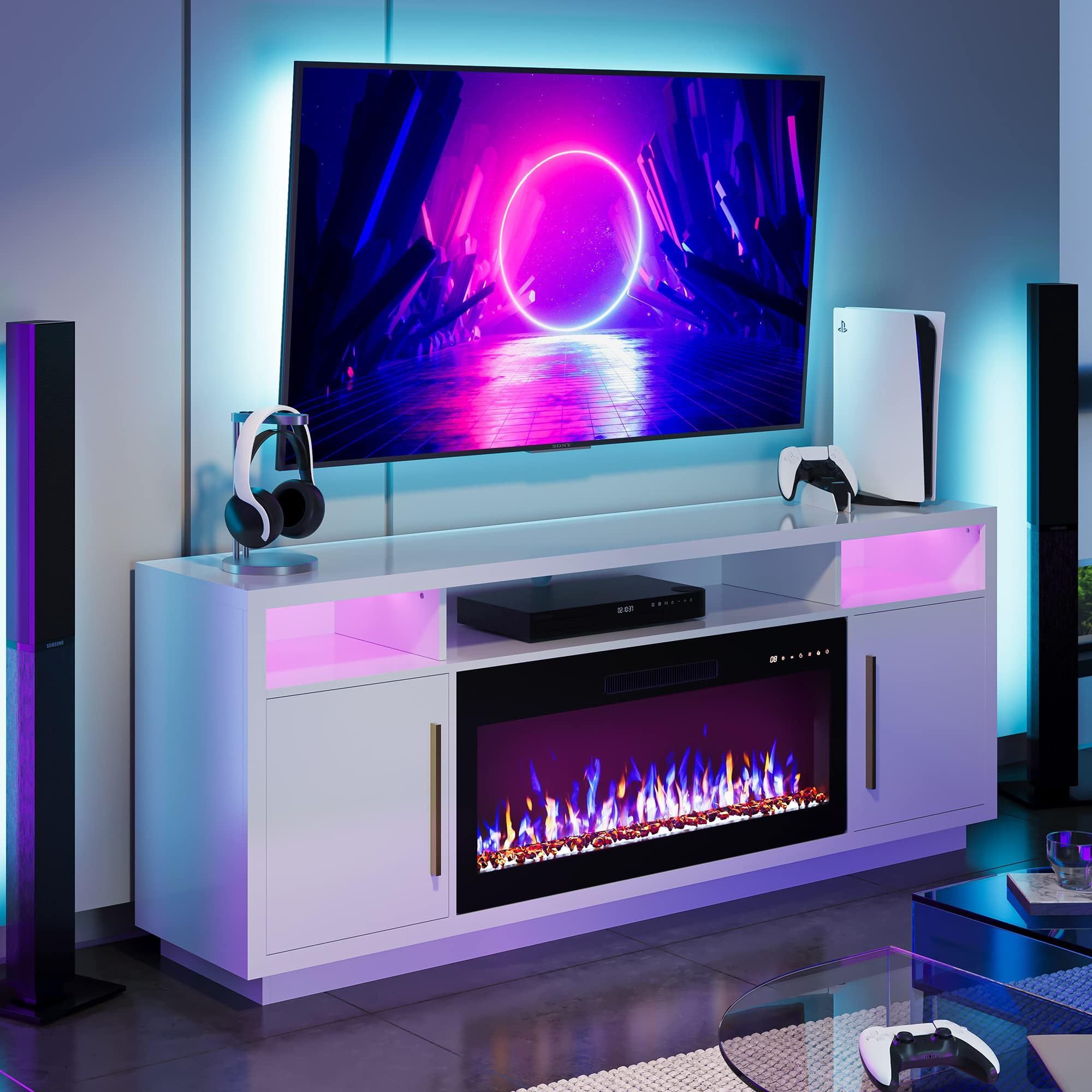 Amazon.com: Amerlife Floating Fireplace Tv Stand, Wall Mounted Mirrored ... intended for Choosing the right white fireplace tv stand for large format television displays