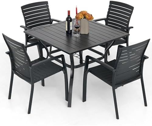 Amazon.com: Anmutig 5-Piece Outdoor Dining Set, 4 Stackable Aluminum ... for Barton 5-Piece Patio Dining Set, Dining Table, 4 Stackable Patio Chairs, 7-Piece Set