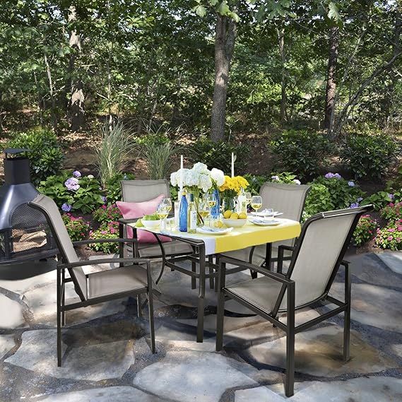 Amazon.com: Barton 5-Piece Outdoor Dining Set Square Patio 1 Table Mesh ... throughout Barton 5-Piece Patio Dining Set, Dining Table, 4 Stackable Patio Chairs, 7-Piece Set