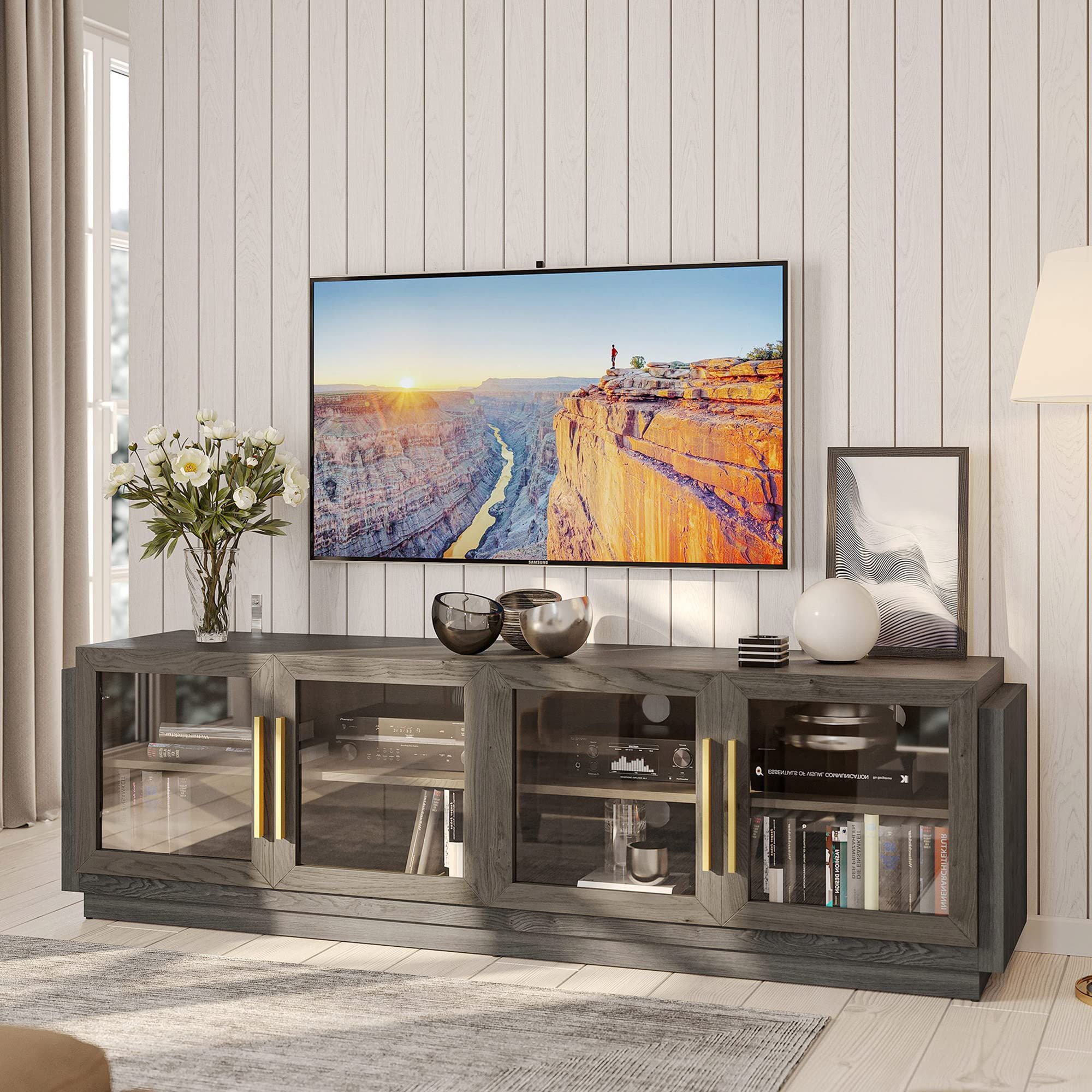 Amazon.com: Belleze 70&amp;quot; Tv Stand For Tvs Up To 75&amp;quot;, Modern Tv Cabinet ... intended for Beaumont Lane Modern Wood Entertainment Console For Tvs Up To 69&amp;quot; In Brown