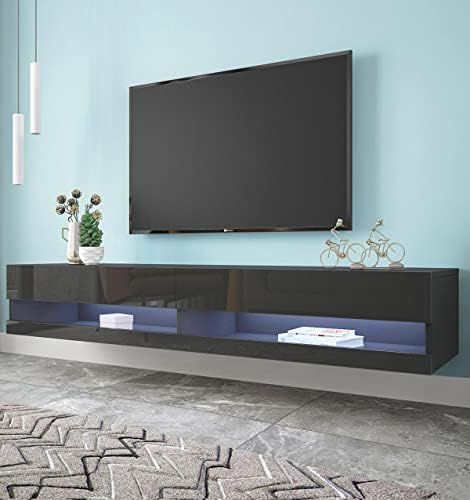 Amazon.com: Borniboks Large Floating Tv Stand Wall Mounted With Led ... intended for Choosing the Right Hardware for Secure TV Wall Mounting