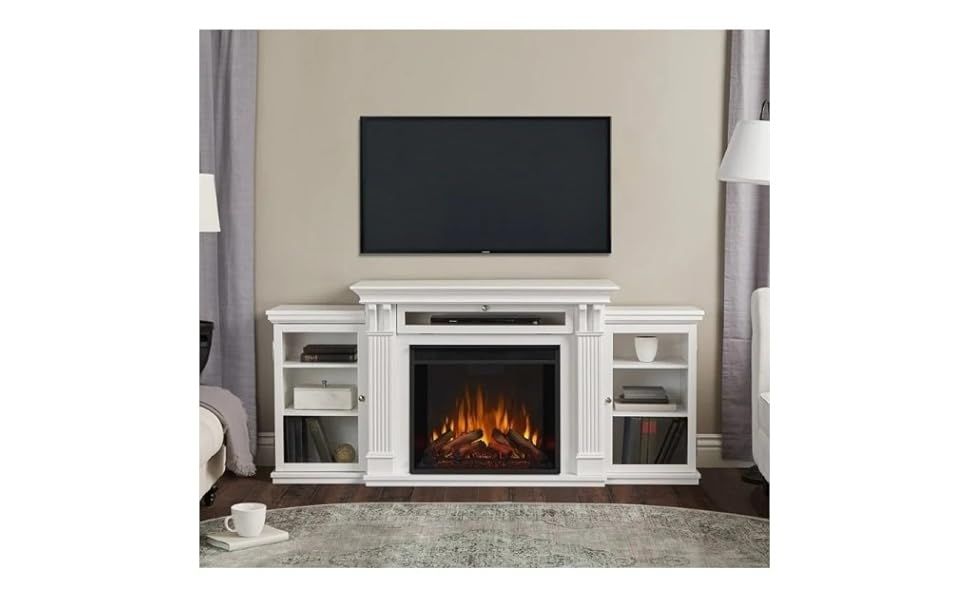 Amazon.com: Bowery Hill Traditional Wood Fireplace Tv Stand For Tvs Up ... with regard to Bowery Hill Traditional Wood Fireplace Tv Stand For Tvs Up To 67" In White