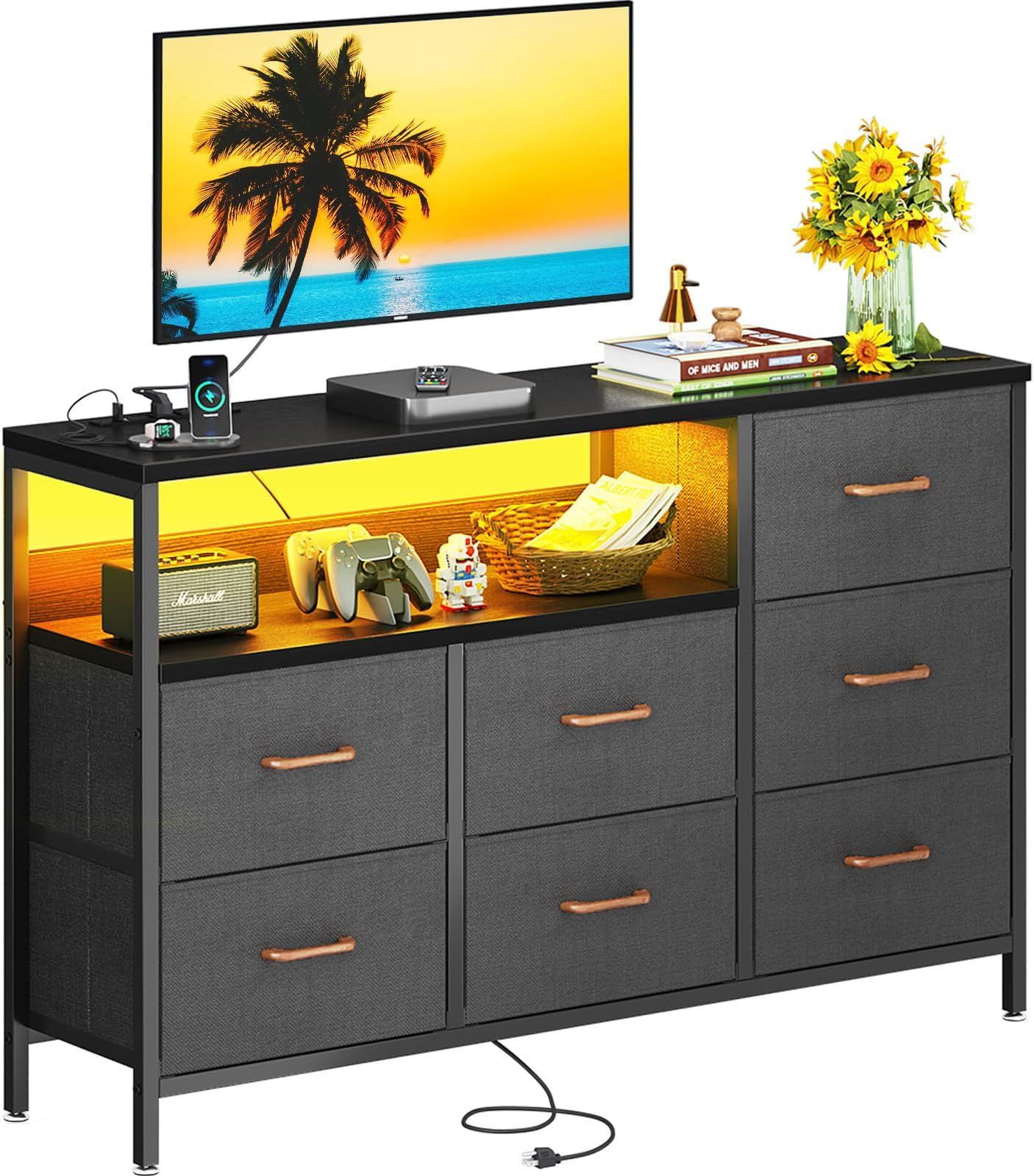 Amazon.com: Enhomee Dresser Tv Stand For Bedroom With Led Lights ... regarding Exploring the Role of LED Integration in Modern Furniture Design