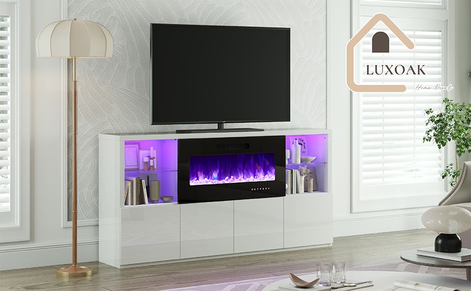 Amazon.com: Luxoak Electric Fireplace Tv Stand For Tvs Up To 75 ... intended for Modern Fireplace Tv Stand, High Gloss Entertainment Center, Fits Tvs Up To 90", White