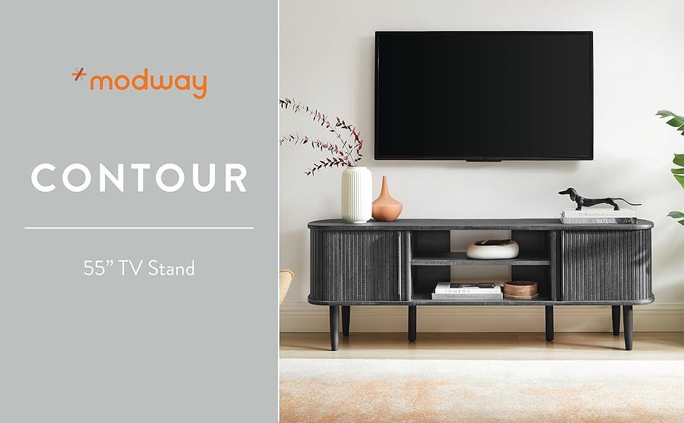Amazon.com: Modway Contour Mid-Century Modern 55&amp;quot; Media Tv Stand In ... pertaining to Modway Contour Rubberwood And Mdf Wood Tv Stand For Tvs Up To 60&amp;quot; In Charcoal