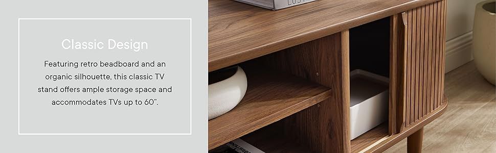 Amazon.com: Modway Contour Mid-Century Modern Media Tv Stand In Walnut ... in Modway Contour Rubberwood And Mdf Wood Tv Stand For Tvs Up To 60&amp;quot; In Charcoal