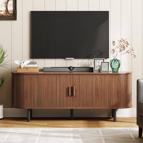 Amazon.com: Nvethm Tv Stand, Modern Tv Console Table With Storage ... for Caned Tv Stand, Drawer, Storage Doors Fits Tvs Up To 65",Cable Management,Walnut