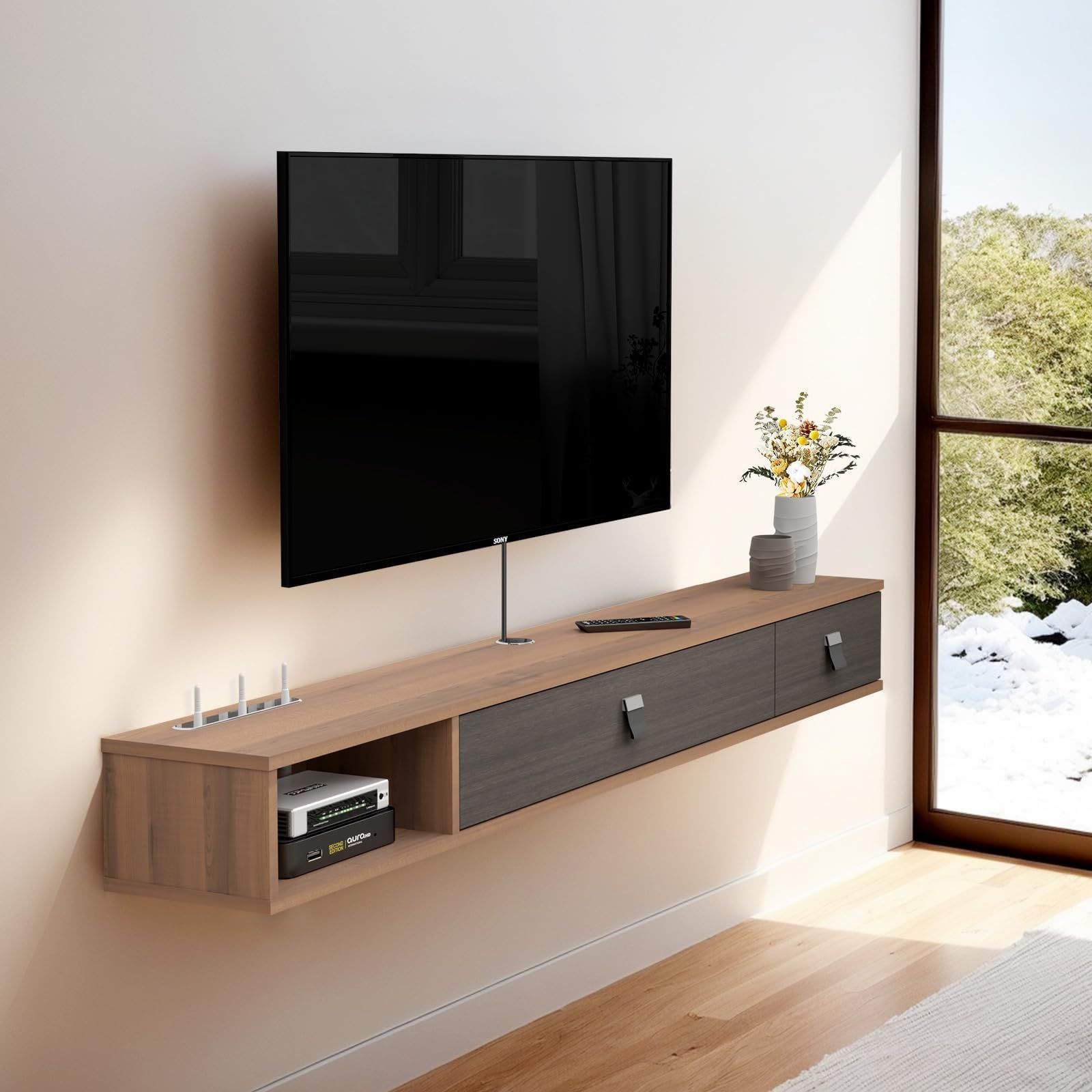 Amazon.com: Pmnianhua Extendable Floating Tv Stand With Led Lights ... throughout Wall-Mounted Storage Solutions for Contemporary Living Rooms