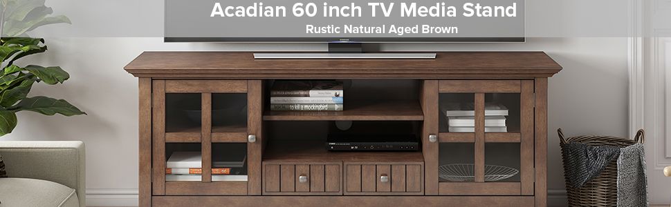 Amazon.com: Simplihome Acadian Solid Wood 60 Inch Wide Transitional Tv ... in Material science behind solid wood tv stands and their resistance to environmental factors