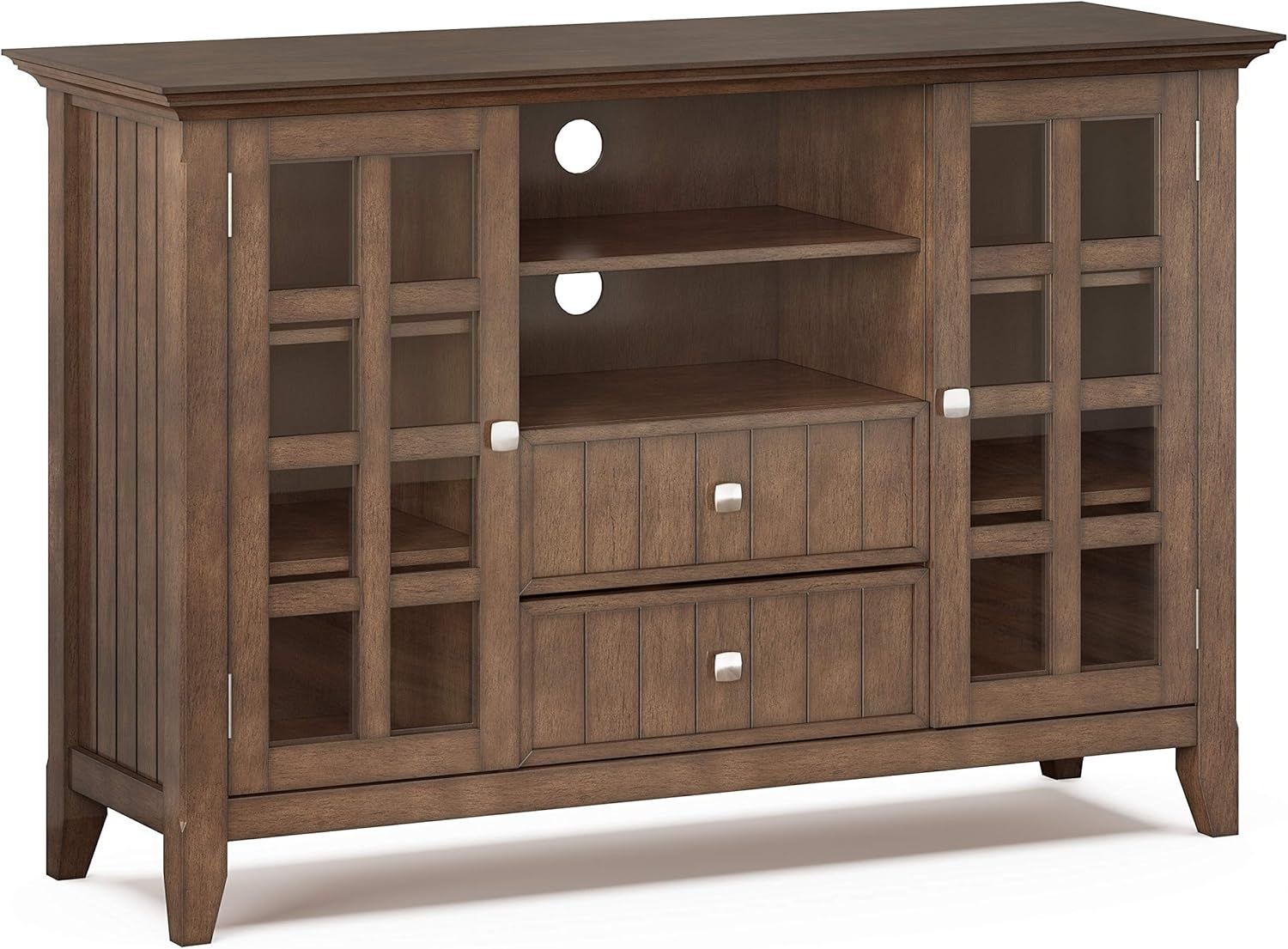 Amazon.com: Simplihome Acadian Solid Wood Universal Tall Tv Media Stand ... inside Wood 53 Inch Wide Tv Media Stand & In Hickory Brown For Tvs Up To 55 Inches