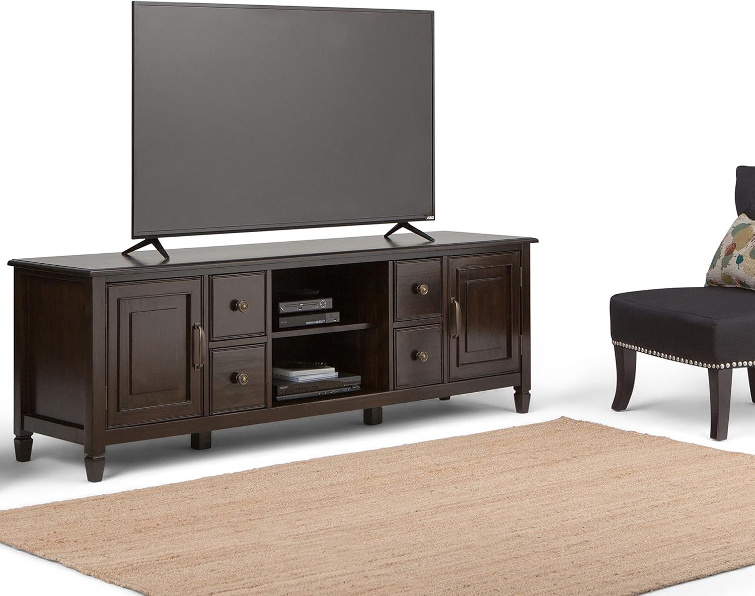 Amazon.com: Simplihome Connaught Solid Wood Universal Tv Media Stand ... for Connaught Solid Wood 72&amp;quot; Wide Tv Stand For Tvs Up To 80&amp;quot;, Fog Grey