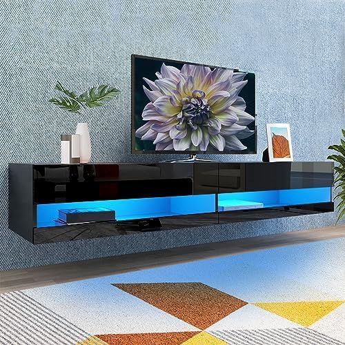 Amazon.com: Uspeedy 71In Floating Tv Stand, High Gloss Entertainment ... inside Floating Tv Stand Wall Mounte For Up To 80 Inch Tv And Under Tv Cabinet