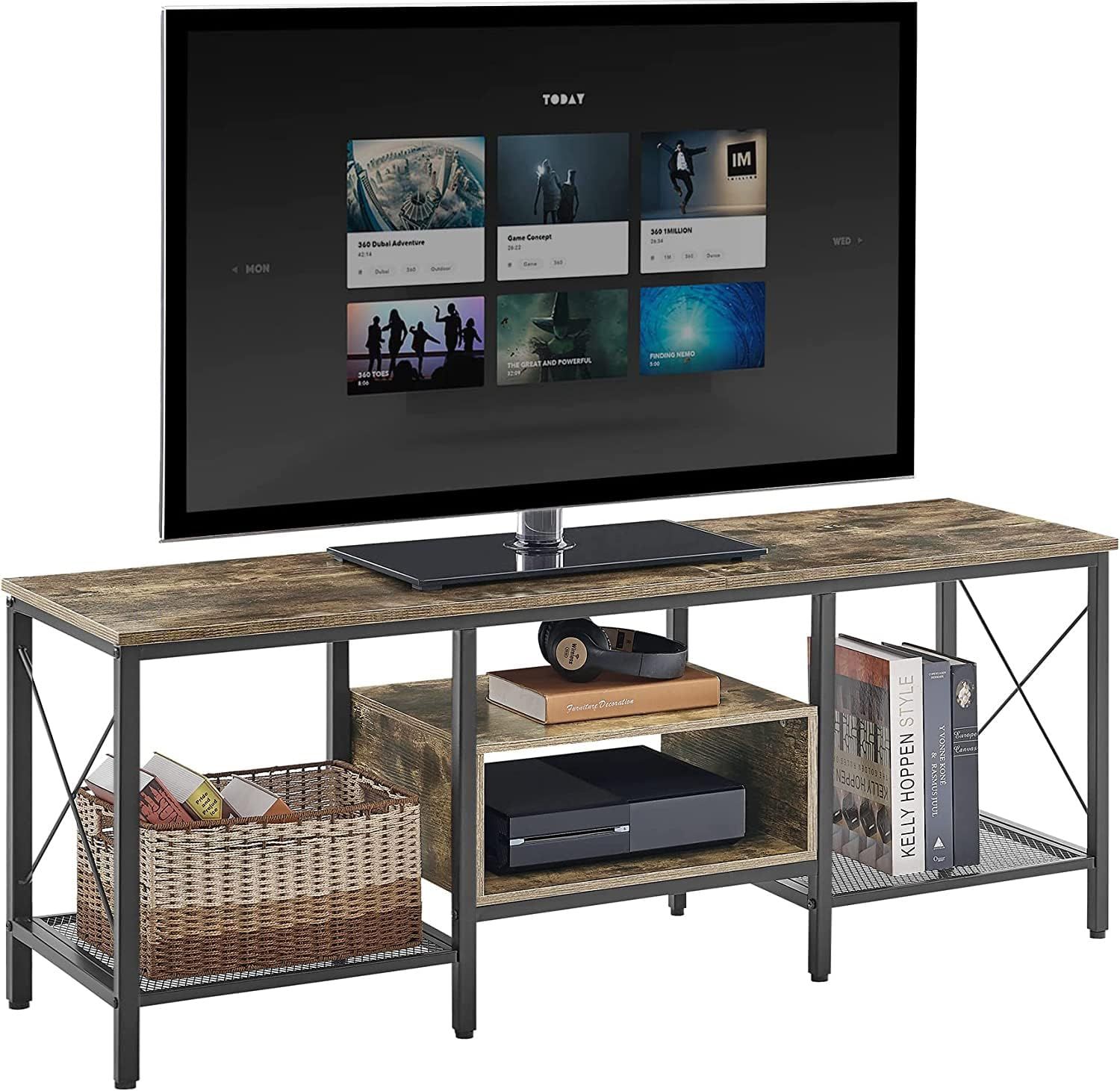 Amazon.com: Vecelo Industrial Tv Stand For 65 Inch Television Cabinet 3 ... for Market Loft Industrial Style 65 Degrees Media Stand/Multi Use Console