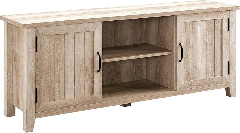 Amazon.com: Walker Edison Buren Classic Grooved Door Tv Stand For Tvs ... throughout Classic Entertainment Center Grooved Doors And Middle Open Shelf, 58" Walnut