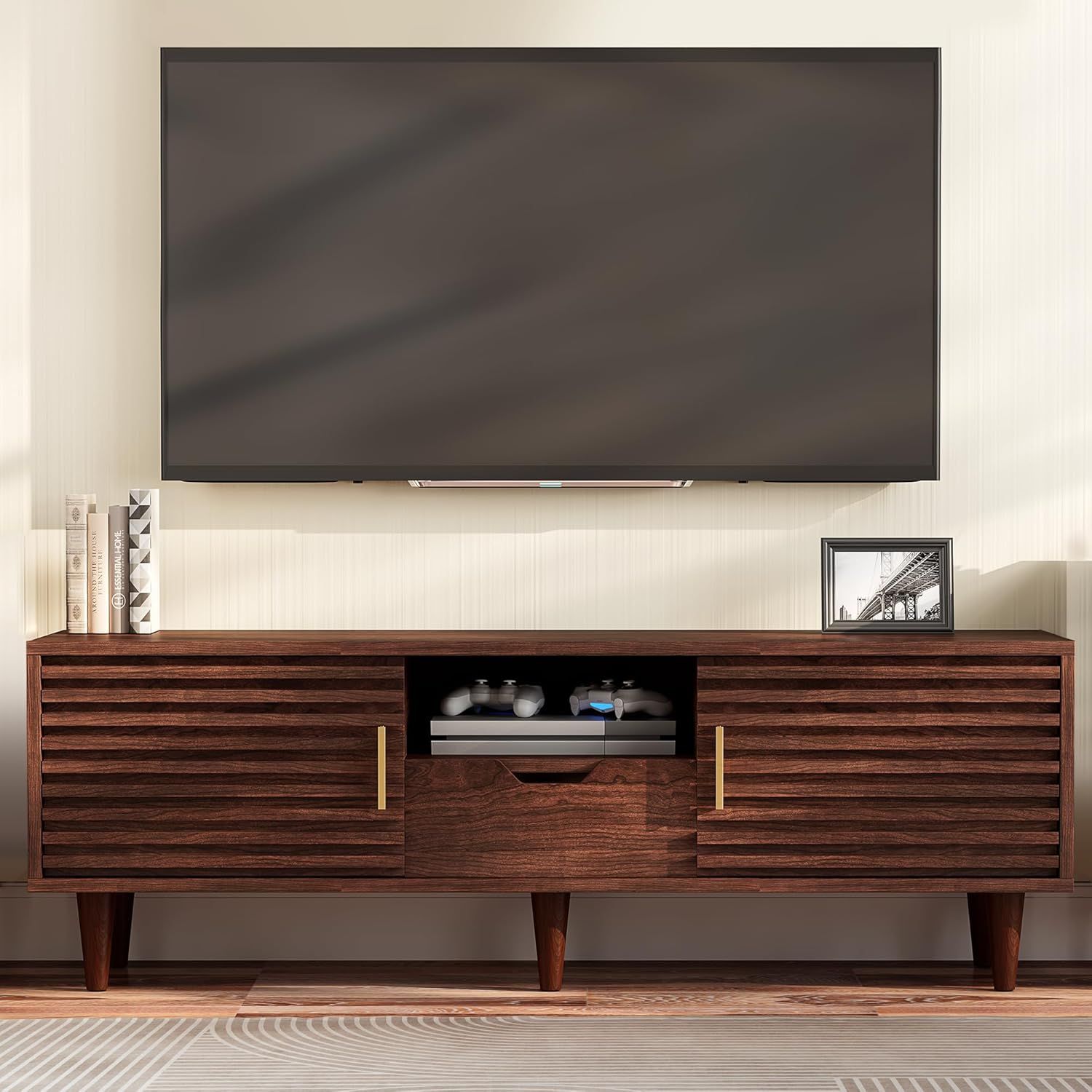 Amazon.com: Whalefall Mid Century Tv Stand For 65+ Inch Tv ... for Understanding the Key Elements of Mid Century Modern Entertainment Centers