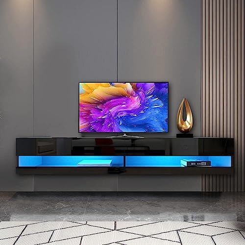 Amazon.com: Wuleen Floating Led Tv Stand, Wall Mounted Entertainment ... throughout Choosing the Right Hardware for Secure TV Wall Mounting