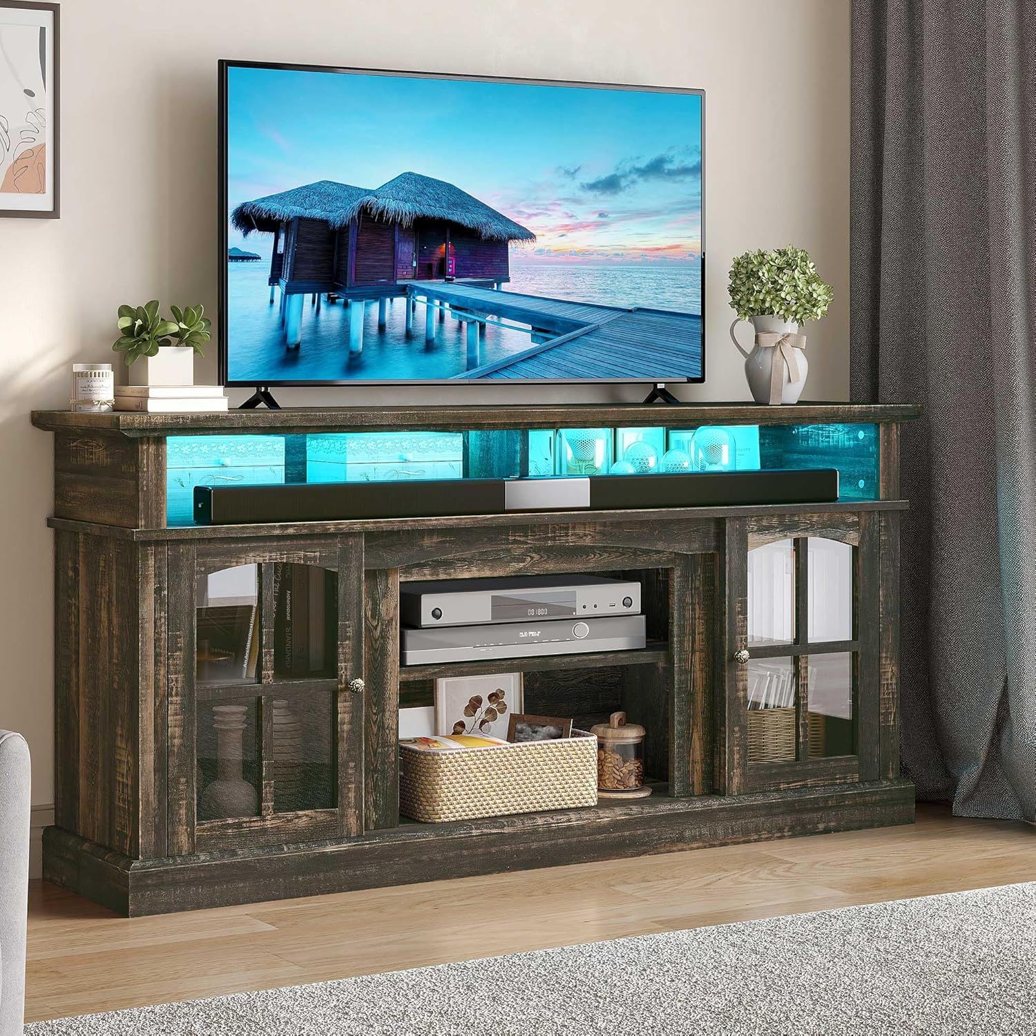 Amazon.com: Yitahome Led Farmhouse Tv Stand For Tv Up To 70" W/Outlets ... within Transforming your entertainment area with farmhouse aesthetics