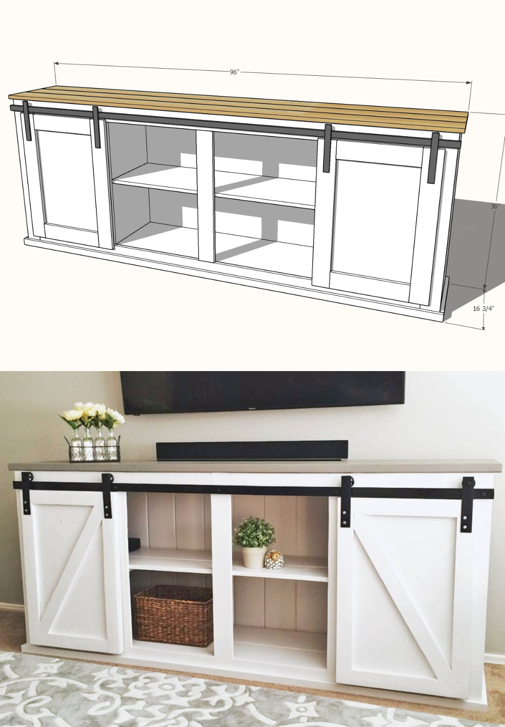 Barn Door Console – Artofit throughout Rustic Barn Style 68" Wide Entertainment Console , Bright White, Plank Top: Dar
