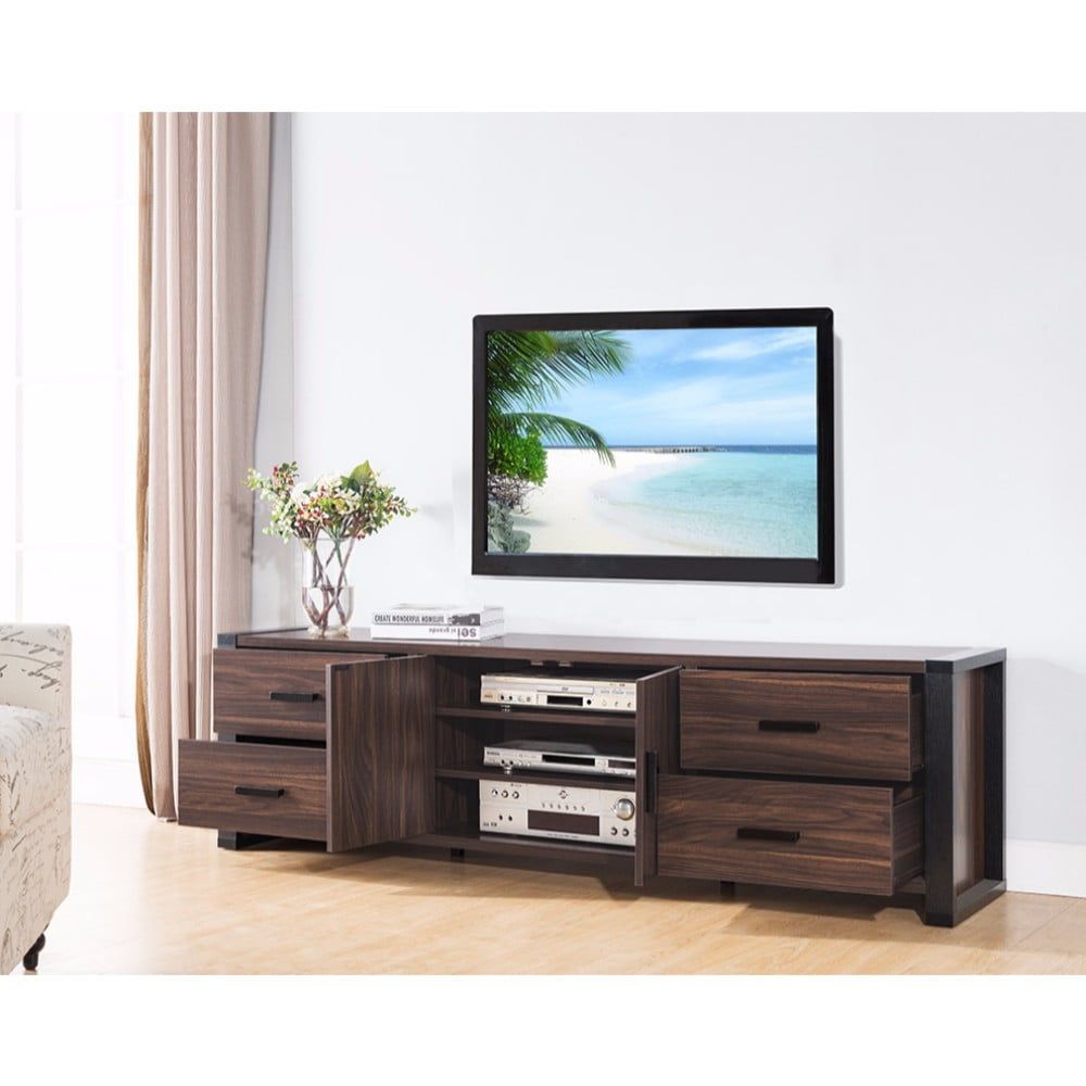 Benzara Bm148810 Sleek Transitional Wide Tv Stand, Brown - Walmart.com in Benzara Bm158717 Transitional Style Smart Looking Tv Stand, Black