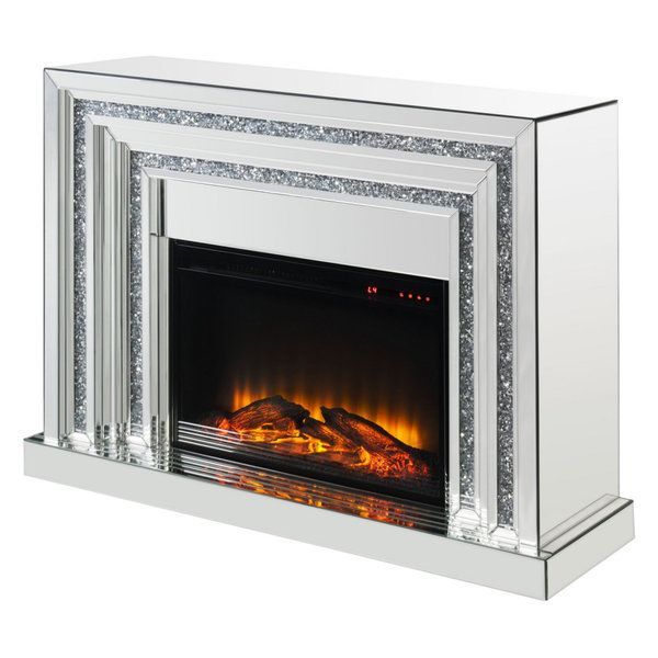 Benzara Bm226903 Electric Fireplace With Mirror Panel Framing, Silver ... with Creating Cozy Atmospheres with the Benzara BM269586 Electric Fireplace and Mirror Framing