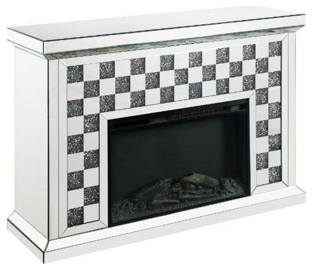 Benzara Bm251371 Electric Fireplace With Mirror Framing/Faux Diamonds ... throughout Creating Cozy Atmospheres with the Benzara BM269586 Electric Fireplace and Mirror Framing