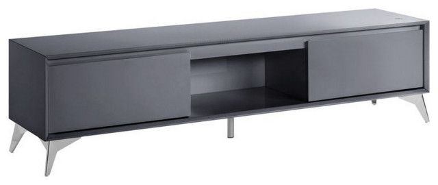 Benzara Bm251383 Tv Stand With 2 Door Storage And Led Touch Light, Gray ... with regard to Benzara Bm276248 79" Modern Tv Media Entertainment Center, 2 Doors