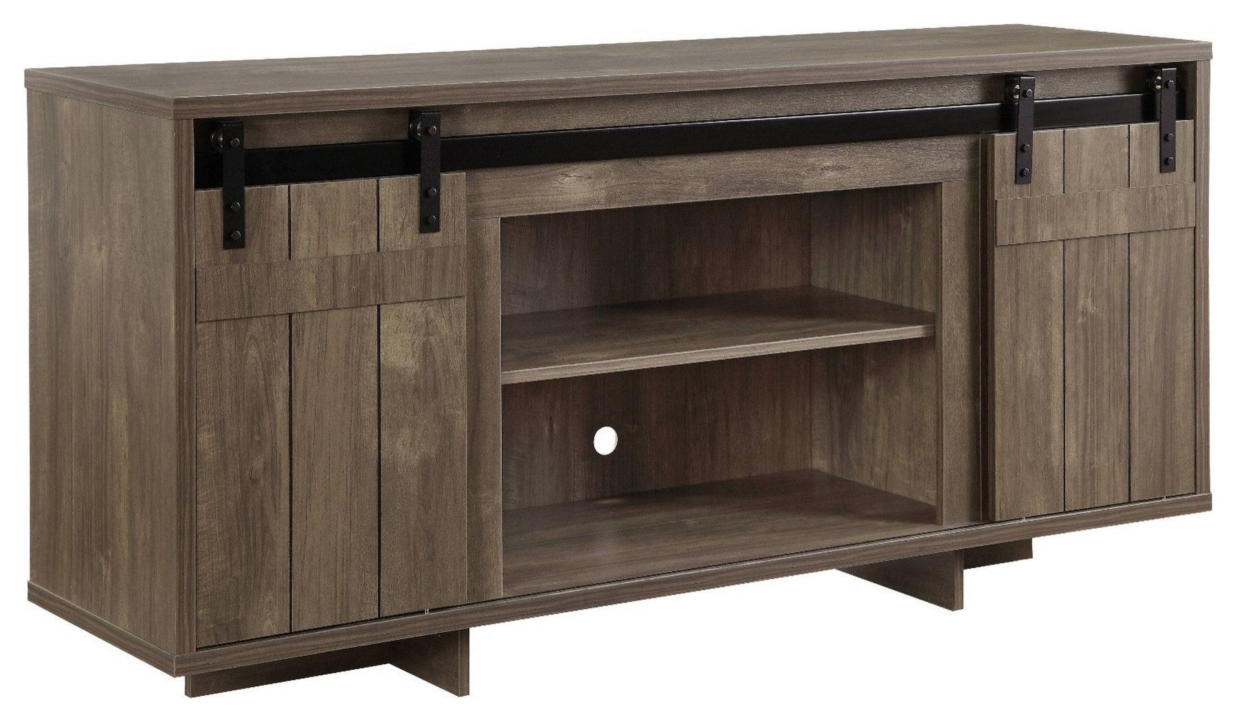 Benzara Bm261946 Tv Stand With 4 Compartments And 2 Barn Sliding Door ... for Comparing features of Benzara BM276248 79 inch modern TV console with other models