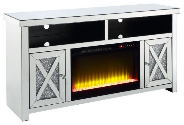 Benzara Bm269586 Tv Stand, Electric Fireplace & Beveled Mirror Framing ... in Creating Cozy Atmospheres with the Benzara BM269586 Electric Fireplace and Mirror Framing