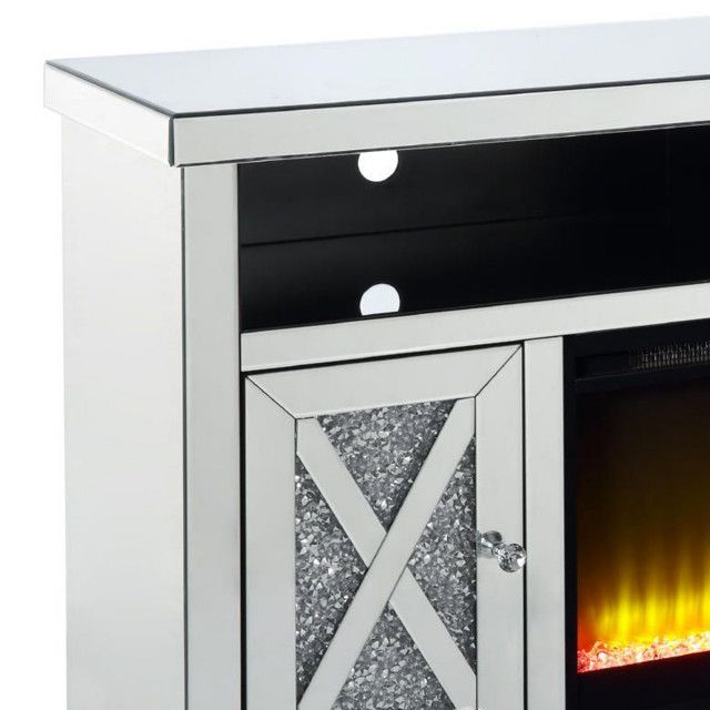 Benzara Bm269586 Tv Stand, Electric Fireplace & Beveled Mirror Framing ... in Creating Cozy Atmospheres with the Benzara BM269586 Electric Fireplace and Mirror Framing