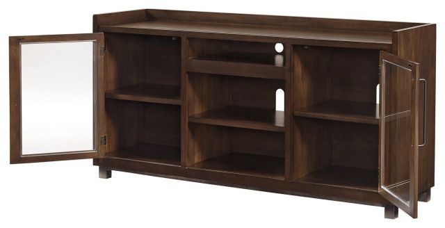 Benzara Bm283348 Tv Entertainment Media Console 4 Shelves, Wood, Glass ... with regard to Comparing features of Benzara BM276248 79 inch modern TV console with other models