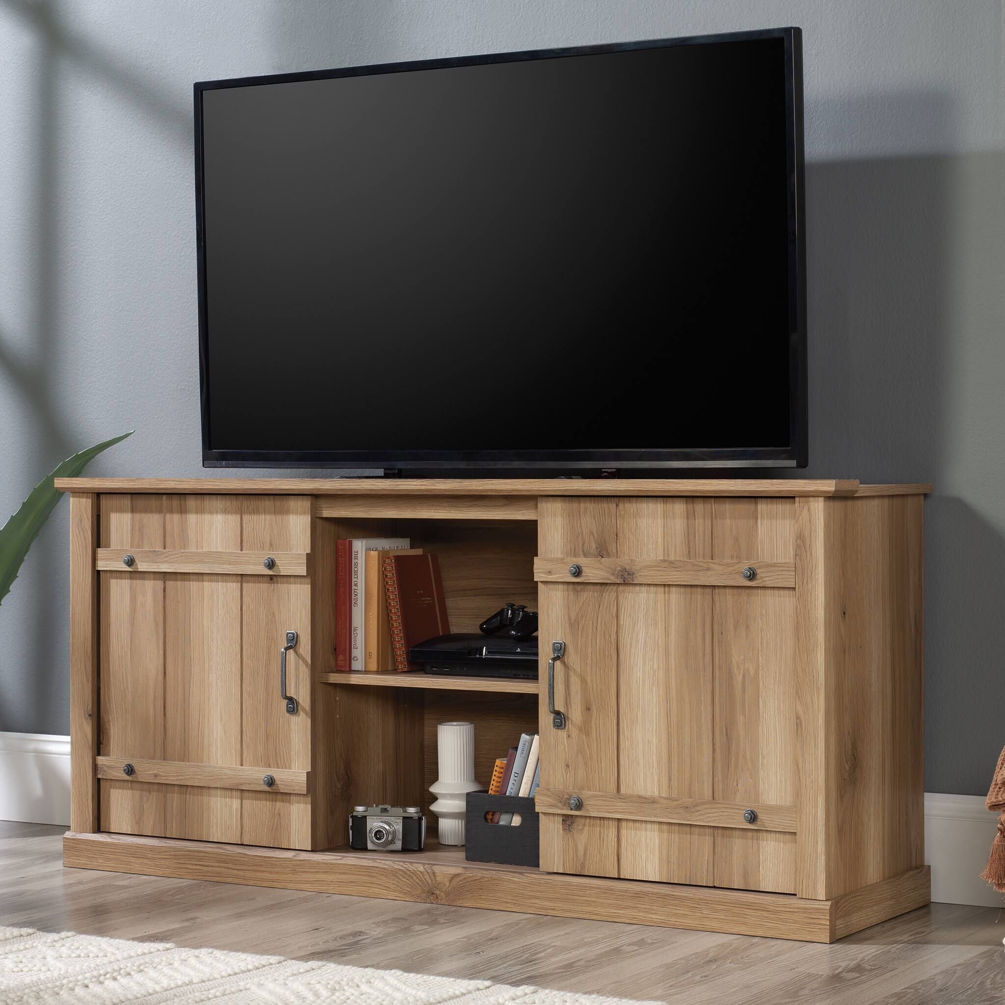 Best Buy: Sauder Tv Credenza W/ Sliding Doors -For Tv&amp;#039;s Up To 70 ... within Sauder Boulevard Cafã© Credenza, For Tv&amp;#039;s Up To 70&amp;quot;, Vintage Oak Finish