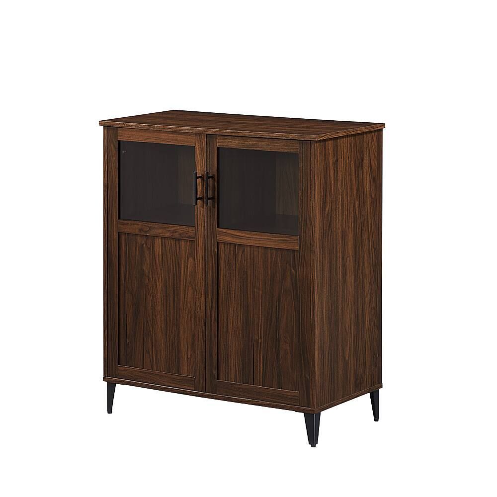 Best Buy: Walker Edison Classic Grooved Glass-Door Accent Cabinet Dark ... regarding Maximizing Storage Space with Middle Open Shelf Designs in Wooden Entertainment Units