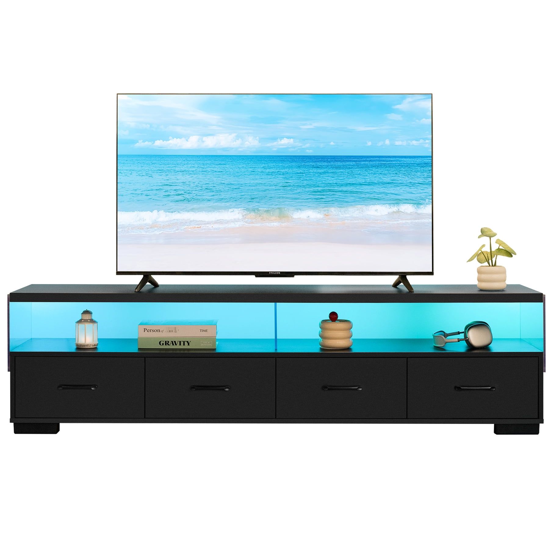 Black Particle Board Tv Stand - Accommodate Media Players - Living And ... intended for Modway Cambria Rattan And Particleboard Tv Stand For Tvs Up To 60" In Black