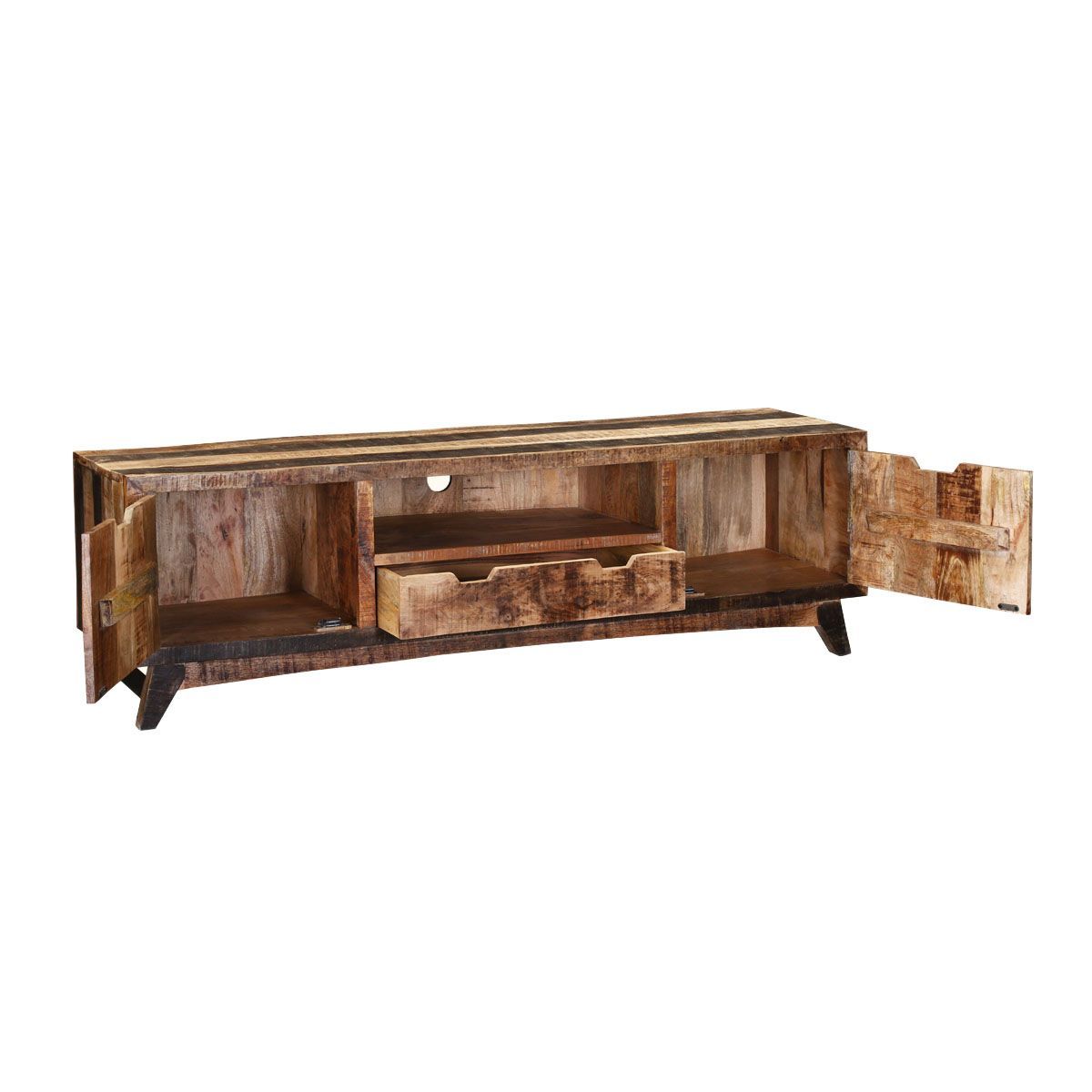 Boulder Handcrafted 2-Drawer Rustic Mango Wood Tv Stand Media Console with 46&amp;quot; Antique White Distressed Hand Carved Mango Wood Tv Stand Media Console