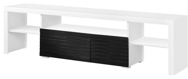 Bowery Hill Contemporary Wood Tv Stand For Tvs Up To 75" In White/Black ... within The Art of Blending Classic and Contemporary Design Elements