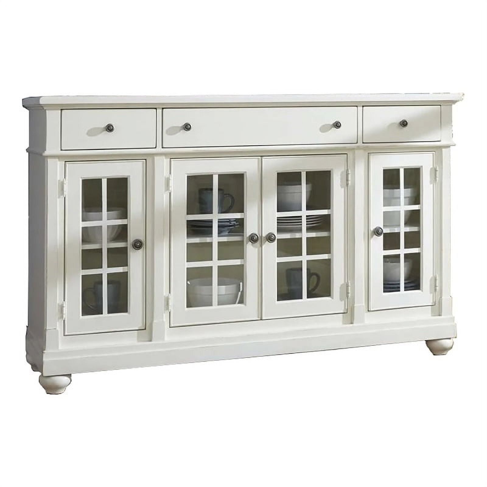 Bowery Hill Farmhouse Wood Open Shelf Buffet In Linen White/Pewter ... throughout Bowery Hill 6-Shelf Wood Entertainment Console Table In Caramel Froth
