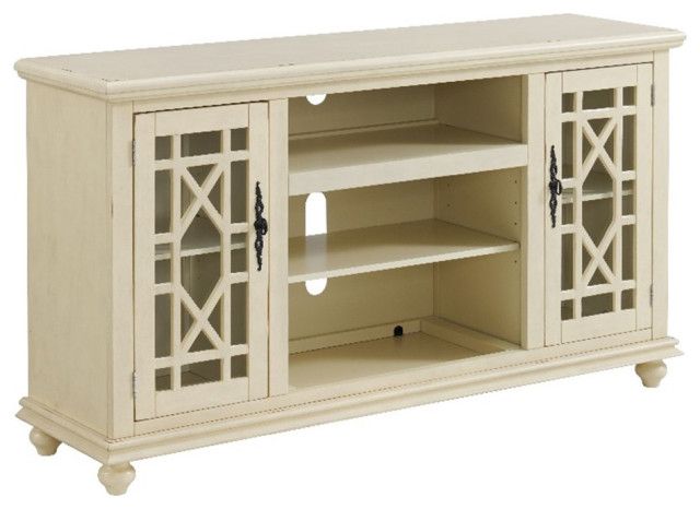 Bowery Hill Modern / Contemporary 2 Door Antique White 63&amp;quot; Tv Stand ... within Bowery Hill Traditional 63&amp;quot; Wood Angled Door Tv Console In Moonstone