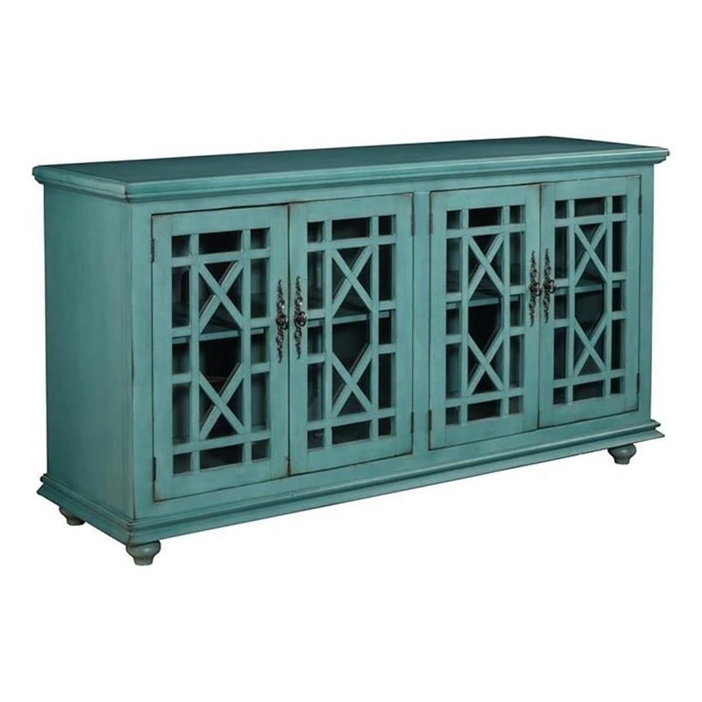Bowery Hill Traditional Wood Tv Stand For Tvs Up To 63&amp;quot; In Antique Teal ... throughout Bowery Hill Traditional 63&amp;quot; Wood Angled Door Tv Console In Moonstone