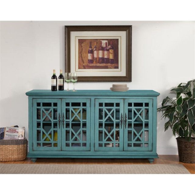 Bowery Hill Traditional Wood Tv Stand For Tvs Up To 63&amp;quot; In Antique Teal ... within Bowery Hill Traditional 63&amp;quot; Wood Angled Door Tv Console In Moonstone