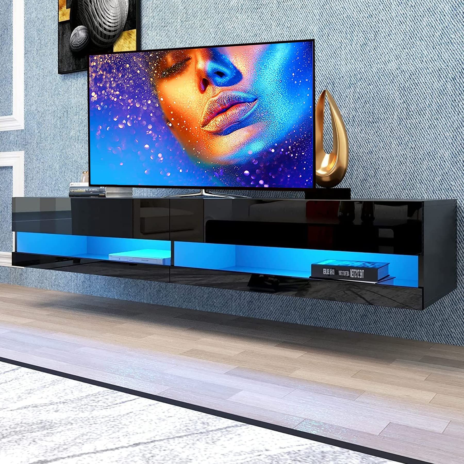 Buy 71" Floating Tv Stand,High Glossy Floating Entertainment Center ... regarding Floating Tv Stand Wall Mounte For Up To 80 Inch Tv And Under Tv Cabinet