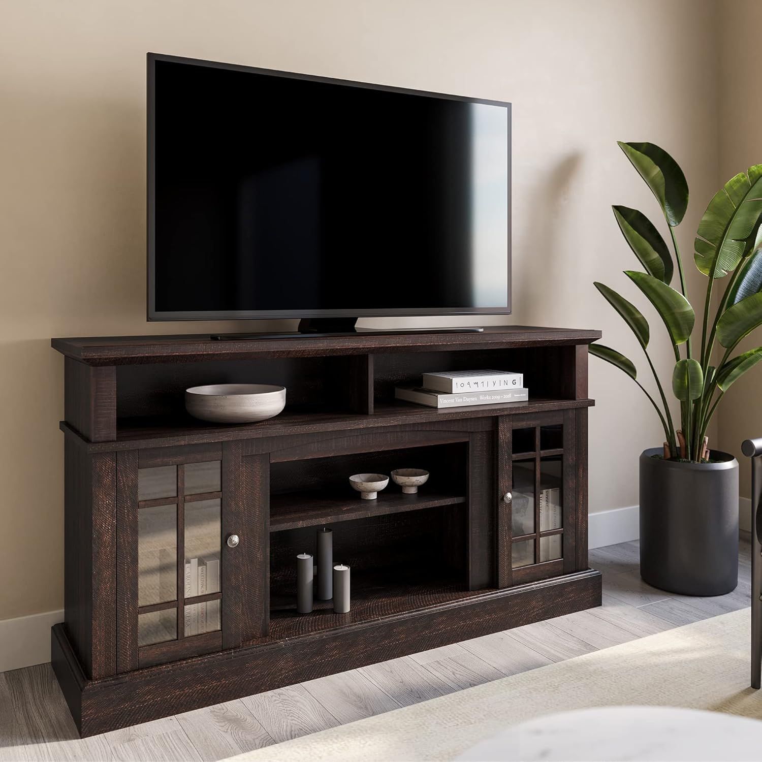 Buy Belleze Traditional 58 Inch Rustic Wood Tv Stand & Media ... pertaining to How to Choose the Right Media Console for Your Living Space