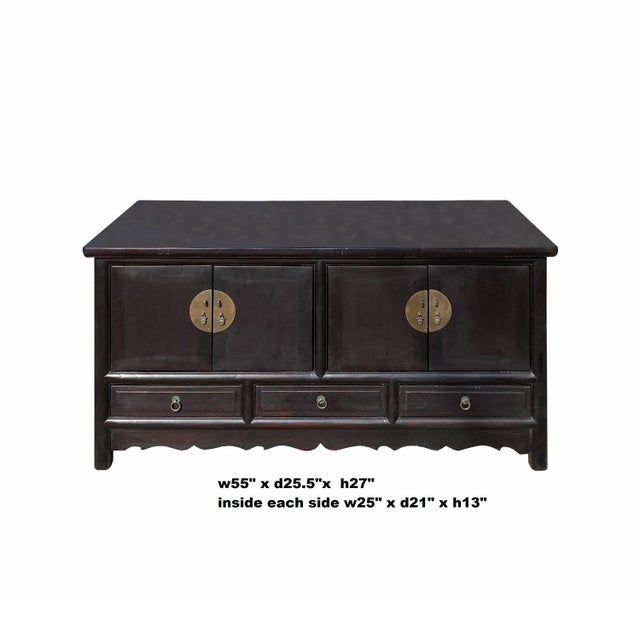 Chinese Dark Brown Stain Low Tv Console Table Cabinet | Chairish in Exploring the Functional Benefits of Low Profile Console Tables in Modern Homes