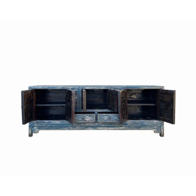 Chinese Distressed Dark Blue Vases Relief Pattern Tv Console Table ... regarding Chinese Distressed Red Dragon Motif Tv Console Table Cabinet Hcs5728