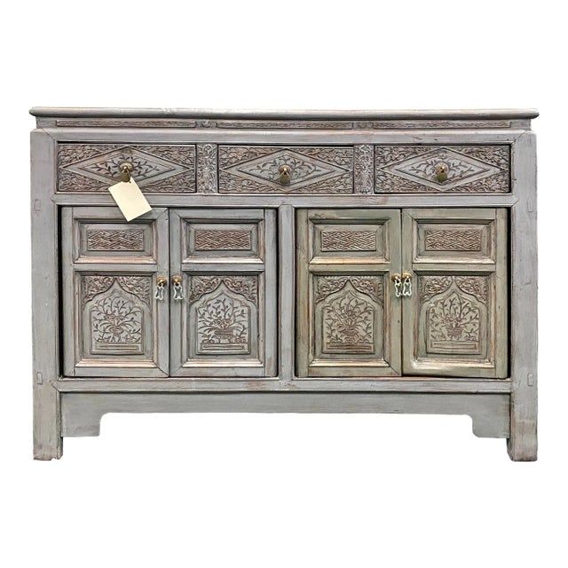 Chinese Distressed Gray Floral Motif Sideboard Console Table Cabinet ... for The Timeless Appeal of Low Sideboard Design in Chinese Interior Decor