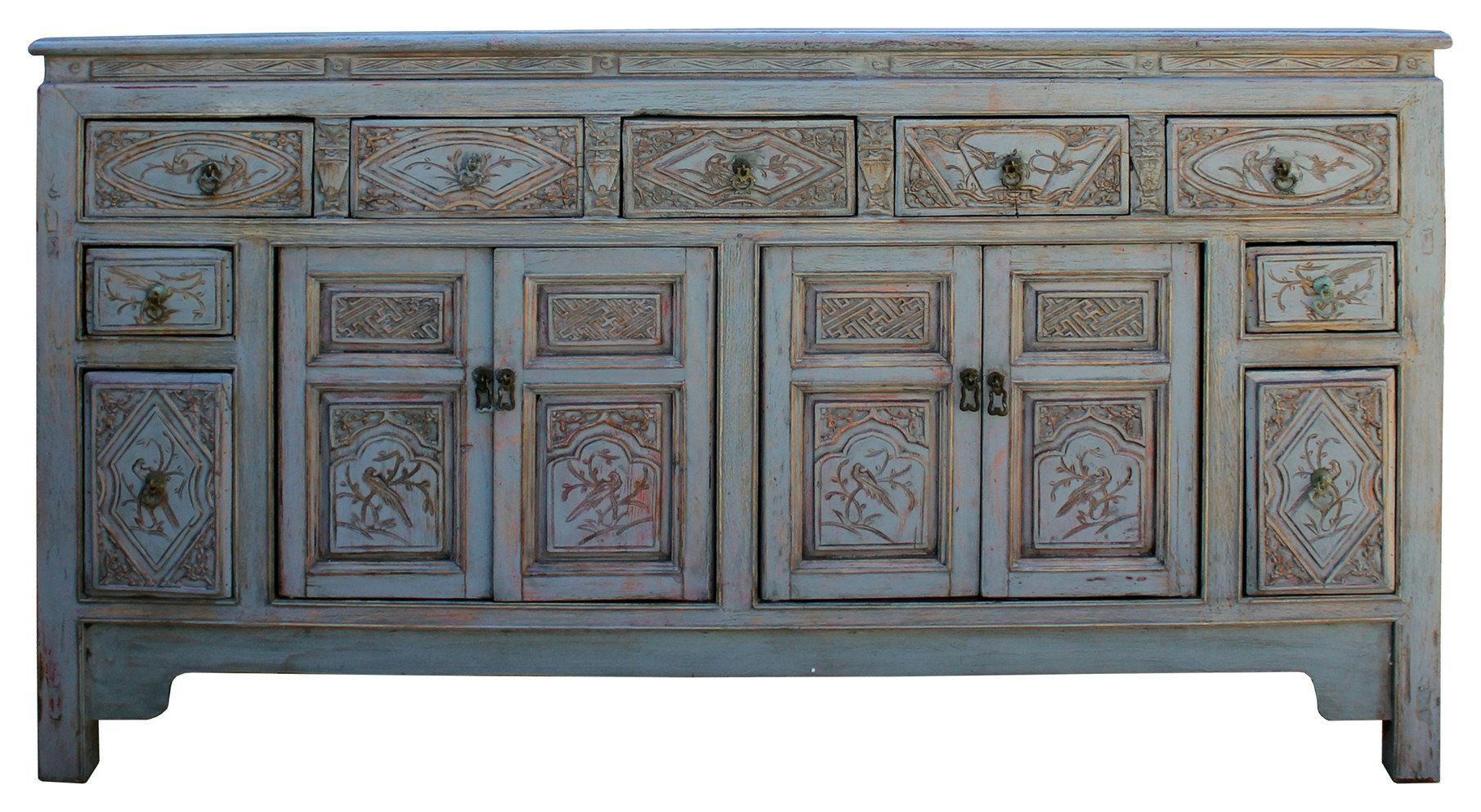 Chinese Distressed Gray Floral Motif Sideboard Console Table Cabinet ... with regard to Chinese Distressed Gray Lacquer Low Sideboard Console Table Cabinet Hcs5899