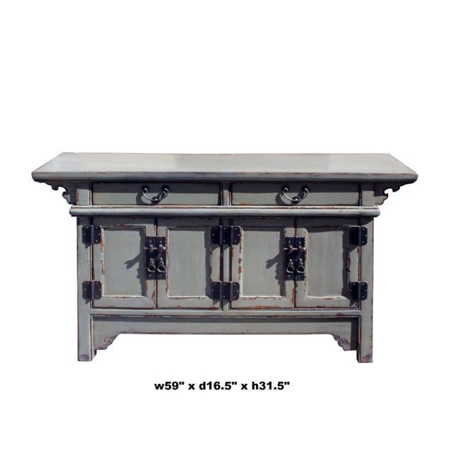Chinese Distressed Gray Lacquer Low Sideboard Console Table Cabinet ... within The Timeless Appeal of Low Sideboard Design in Chinese Interior Decor