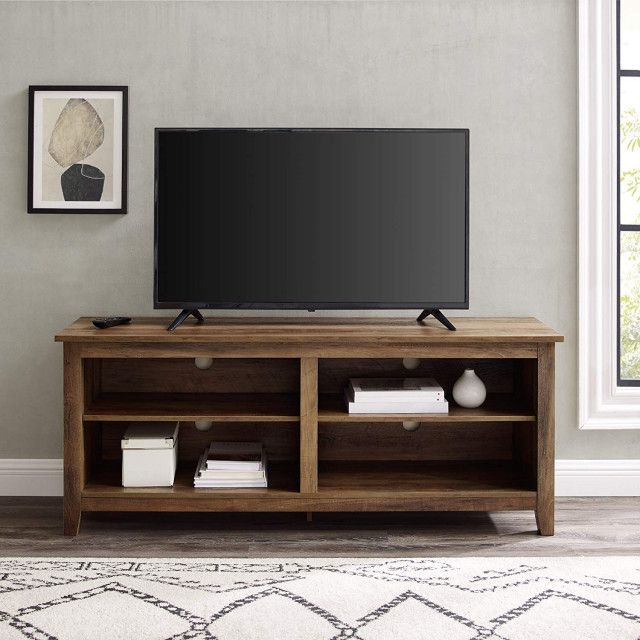Classic 4 Cubby Tv Stand For Tvs Up To 65 Inches, Rustic Oak ... inside Maximizing Space with a 65 Inch Compatible TV Stand Design